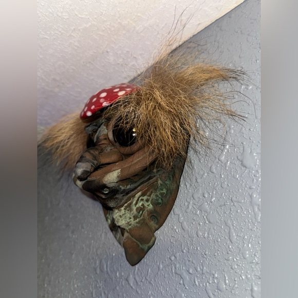 Whimsical Amanita Mushroom Creature Figurine With Hair Forest Dweller - Picture 2 of 9